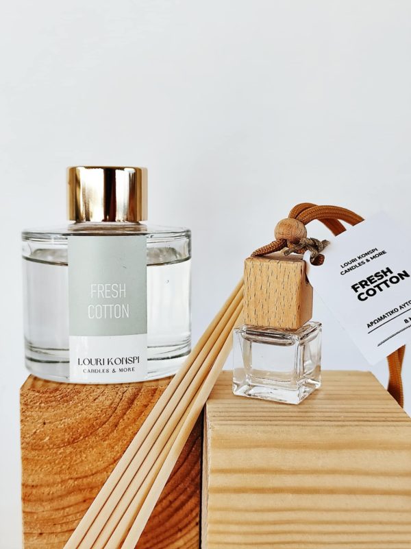 Σετ Δώρου με Αρωματικό Αυτοκινήτου 8ml και Reed Diffuser 100ml με Άρωμα Fresh Cotton