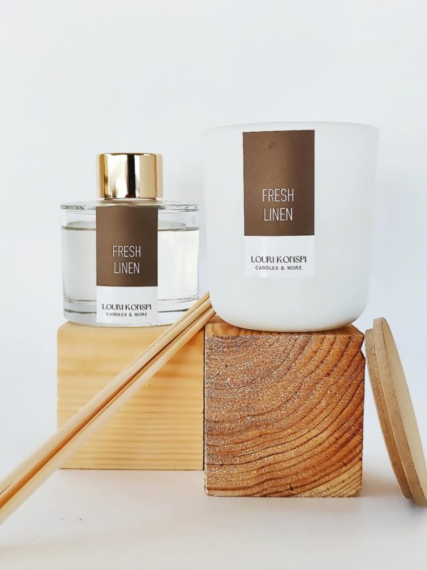 Σετ Δώρου "Pure Serenity" - Φυτικό Κερί Σόγιας & Reed Diffuser με Άρωμα Fresh Linen
